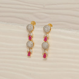 Trendy Silver CZ Hangings with Red Stone Highlights
