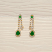 Stylish Silver CZ Hangings with Green Stone & CZ Drops