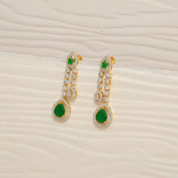 Stylish Silver CZ Hangings with Green Stone & CZ Drops