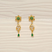 Floral CZ Silver Earrings in CZ & Green Stone