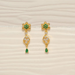 Floral CZ Silver Earrings in CZ & Green Stone