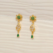 Floral CZ Silver Earrings in CZ & Green Stone