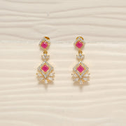 Silver CZ Earrings with Red Stone Highlights