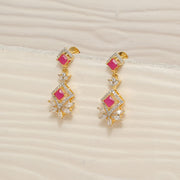 Silver CZ Earrings with Red Stone Highlights