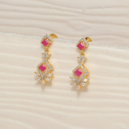 Silver CZ Earrings with Red Stone Highlights