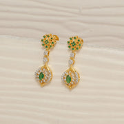 Floral & Leaf Design Silver CZ Earrings
