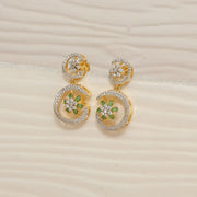 Majestic Crescent Shaped Silver Earrings with Green Stones