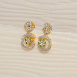Majestic Crescent Shaped Silver Earrings with Green Stones
