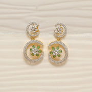 Majestic Crescent Shaped Silver Earrings with Green Stones