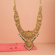 Floral Detailing Silver Haaram with Lakshmi Devi and Peacock Highlights