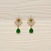 Simple Silver CZ Earrings with Green Stone Drops