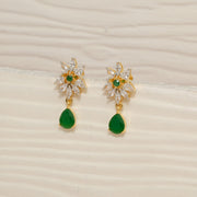 Simple Silver CZ Earrings with Green Stone Drops