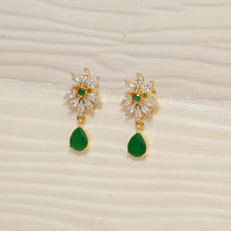 Simple Silver CZ Earrings with Green Stone Drops