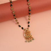 Divine Lakshmi Devi Silver Pendant with Stones and Pearl Hangings