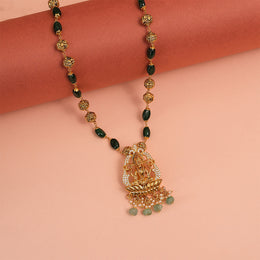 Divine Lakshmi Devi Silver Pendant with Stones and Pearl Hangings