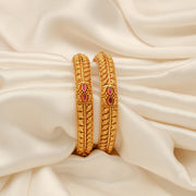 Silver Bangles in Temple Finish and Leaf Design