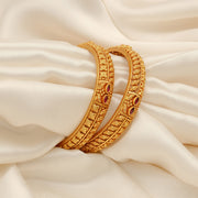 Silver Bangles in Temple Finish and Leaf Design