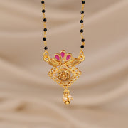 Simple Silver Black Beads with Traditional Lakshmi Pendant