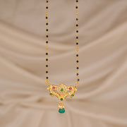 Simple Silver Black Beads with Multi-Colour Stone Pendant