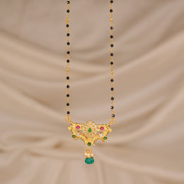 Simple Silver Black Beads with Multi-Colour Stone Pendant