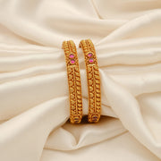 Intricately Carved Silver Bangles with Petal Design