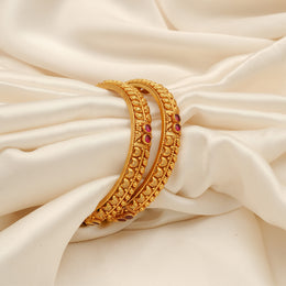 Intricately Carved Silver Bangles with Petal Design