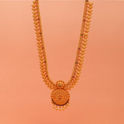 Temple Silver Paisley Haaram with Floral Pendant