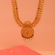 Temple Silver Paisley Haaram with Floral Pendant