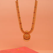 Temple Silver Leaf Design Haaram with Floral Pendant