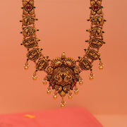 Divine Lord Krishna Silver Haaram with Floral and Peacock Pendant