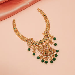 Silver Kante Necklace with Lakshmi Kasu Design and Stone Beads
