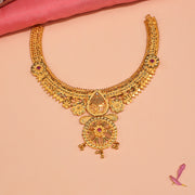 Silver Floral Necklace with Plain Gold Finish