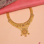 Silver Floral Necklace with Plain Gold Finish