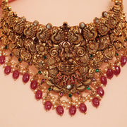 Silver Lakshmi Devi Choker with Floral and Peacock Highlights