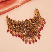Silver Lakshmi Devi Choker with Floral and Peacock Highlights