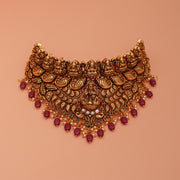 Temple Lakshmi Devi Choker with Red Stone Beads