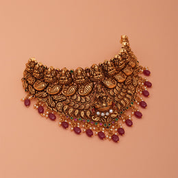 Temple Lakshmi Devi Choker with Red Stone Beads
