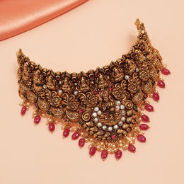 Antique Silver Lakshmi Devi Choker with Kundans