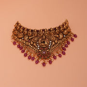Fine Silver Peacock Choker with Stone Beads and Lakshmi Devi Highlight