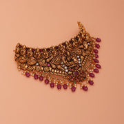 Fine Silver Peacock Choker with Stone Beads and Lakshmi Devi Highlight