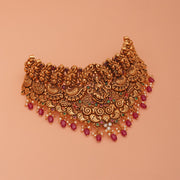 Temple Silver Lakshmi Devi Choker with Conch Detailing and Stones