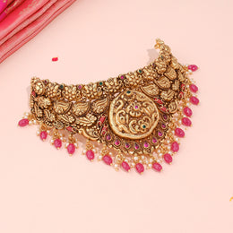 Antique Heritage Floral Choker with Ruby Bead and Pearl Drops
