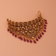 Divine Silver Lakshmi Devi Choker with Floral Detailing and Stone Beads
