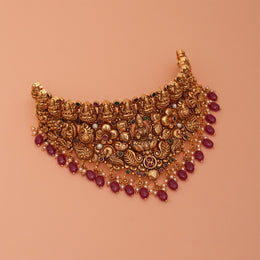 Divine Silver Lakshmi Devi Choker with Floral Detailing and Stone Beads