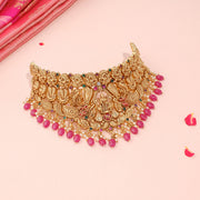 Antique Lakshmi Temple Choker with Ruby Beads and Pearl Drops
