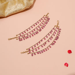 Silver Champaswaralu with Pink Stone Drops
