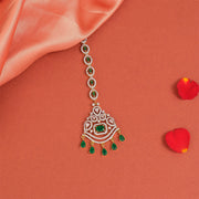 Silver and CZ Maang Tikka with Green Stones