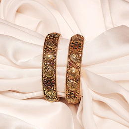 Traditional Antique Silver Bangles with Peacock & Flower Motifs