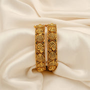 Antique Silver Bangles with Lakshmi Devi Motifs & Red Stone Highlights