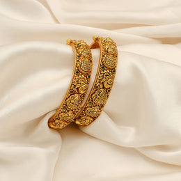 Antique Silver Bangles with Lakshmi Devi Motifs & Red Stone Highlights